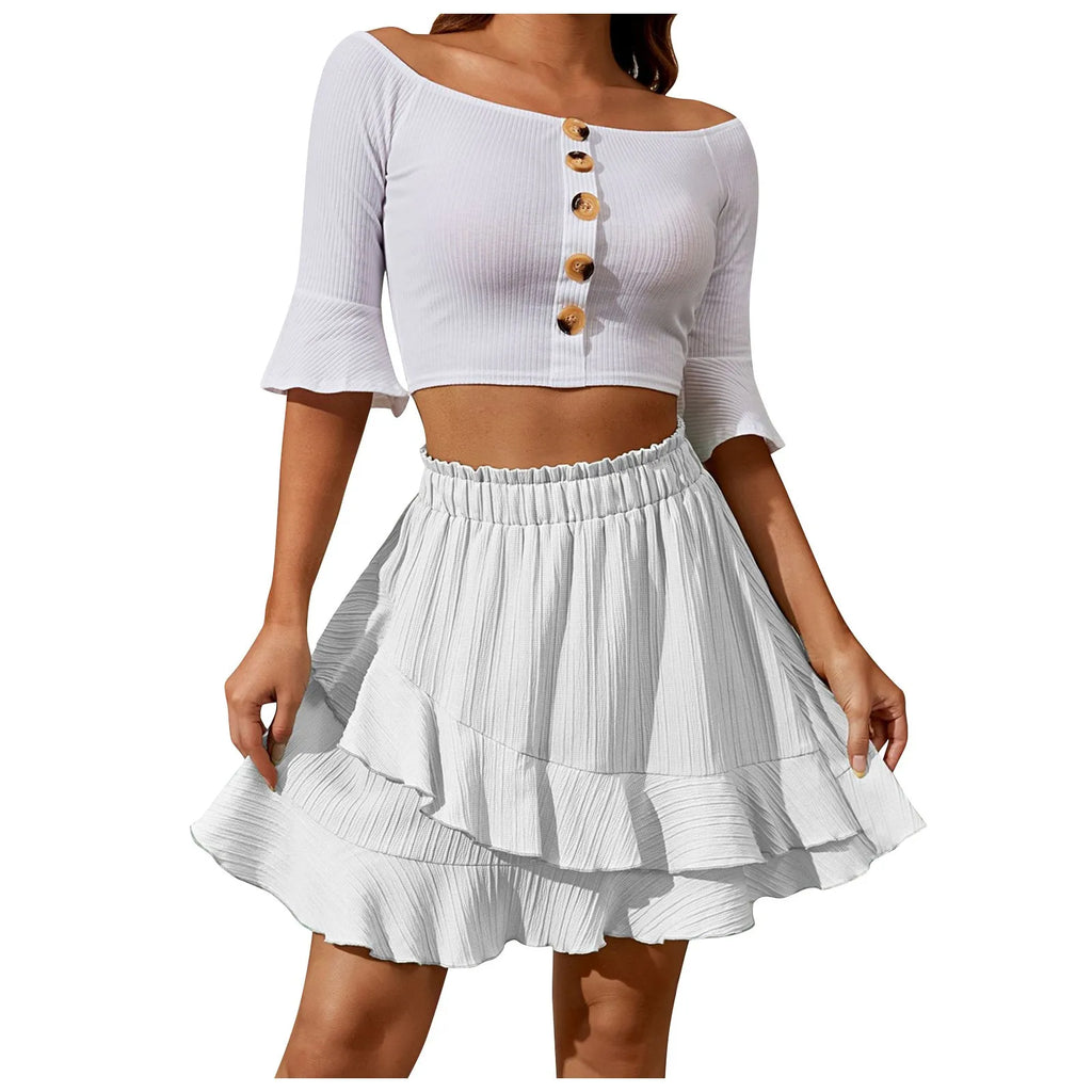 Minifalda Volantes Tiro Alto Irregular Color Sólido Mujer