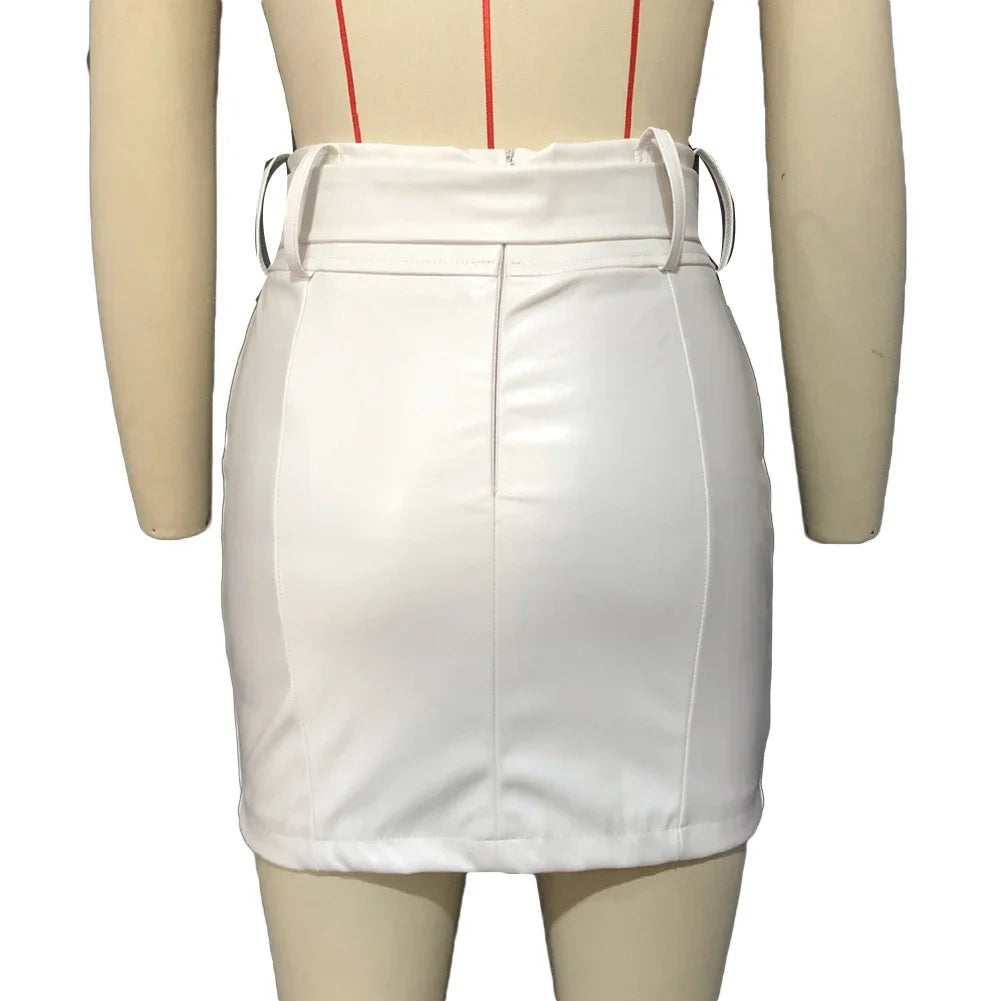 PU Leather Pencil Mini Skirt - High Waist Split Zipper