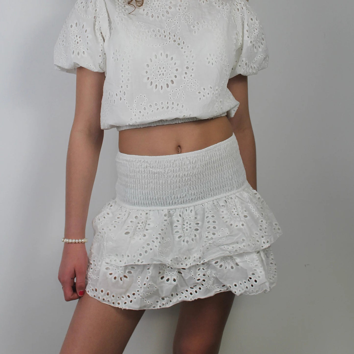 Shirred Mini Skirt - Layered Ruffle High Waist