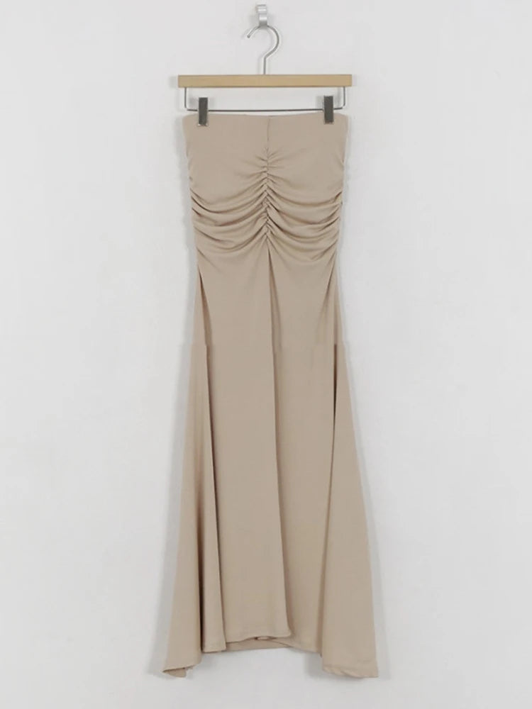 Falda Midi Satén Fruncida Mujer Línea A