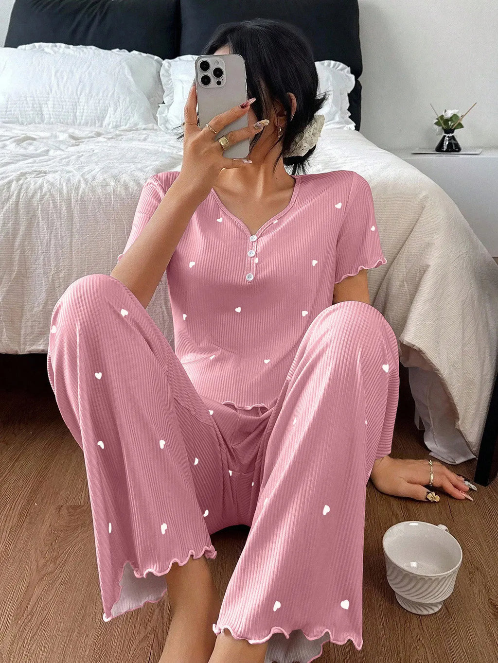 Pijama Mujer Elegante Dos Piezas Estampado Floral