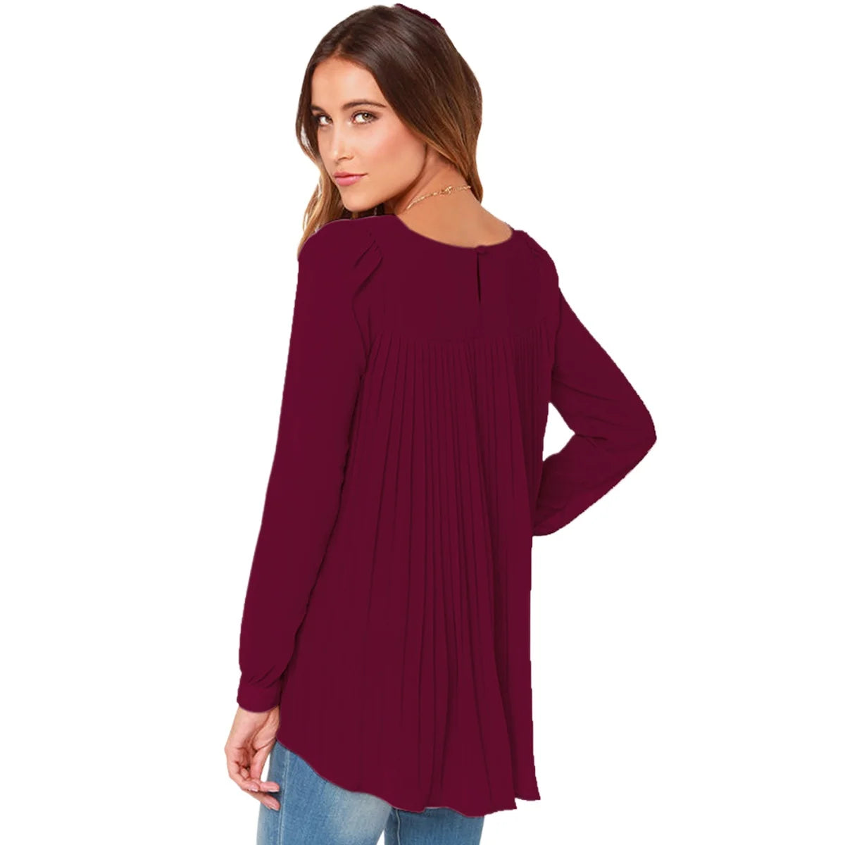 Blusa Chifón Cuello V Manga Larga Elegante Oficina