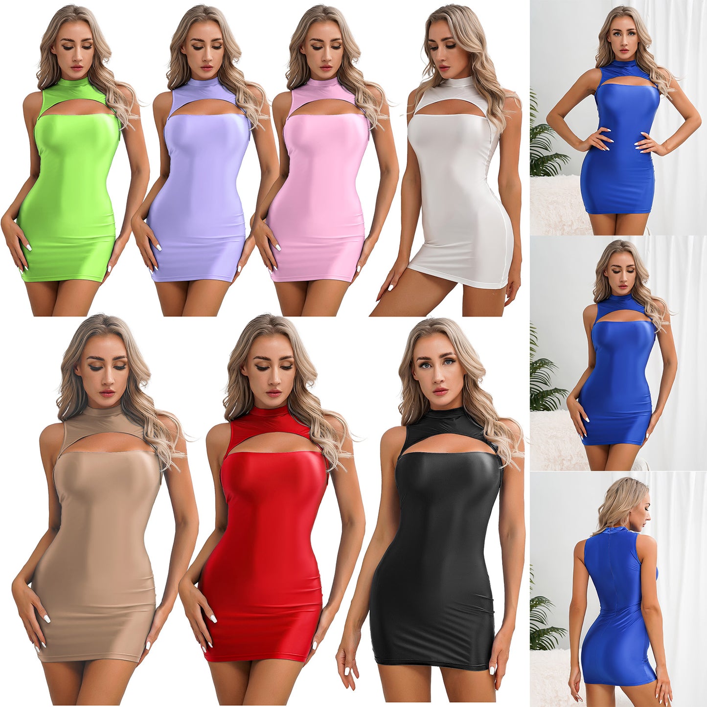Pencil Dress - Sleeveless Cutout Mock Neck