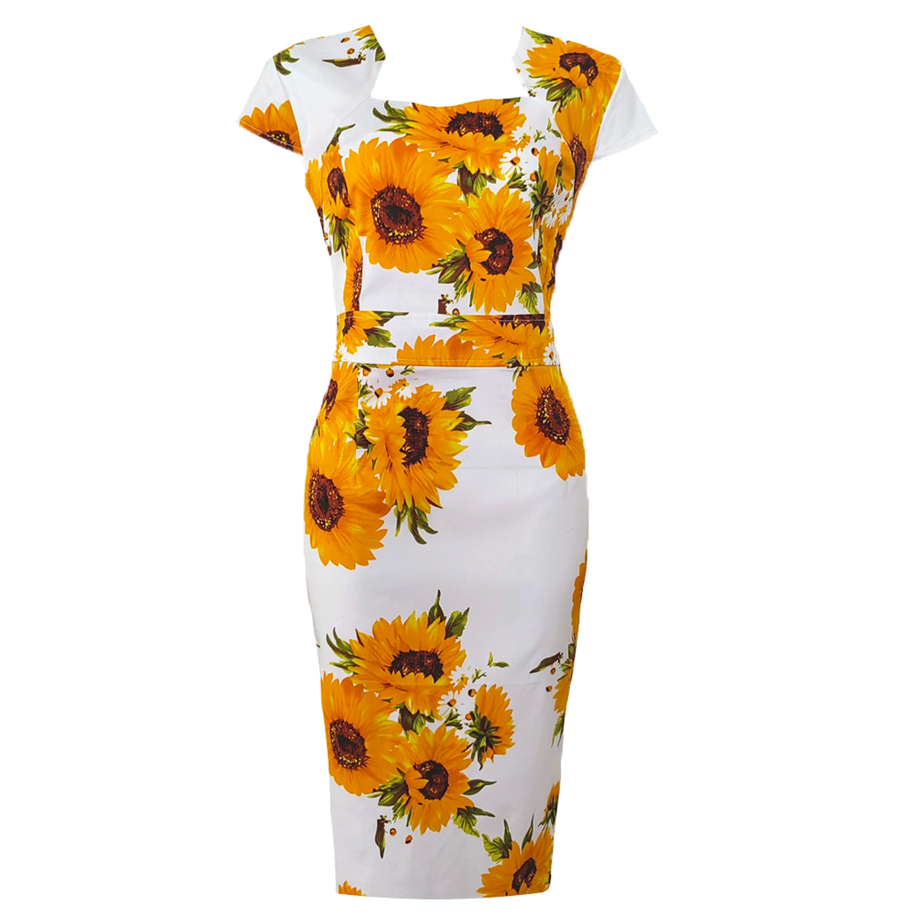 Office Dress - Bodycon Sunflower Vintage Pencil