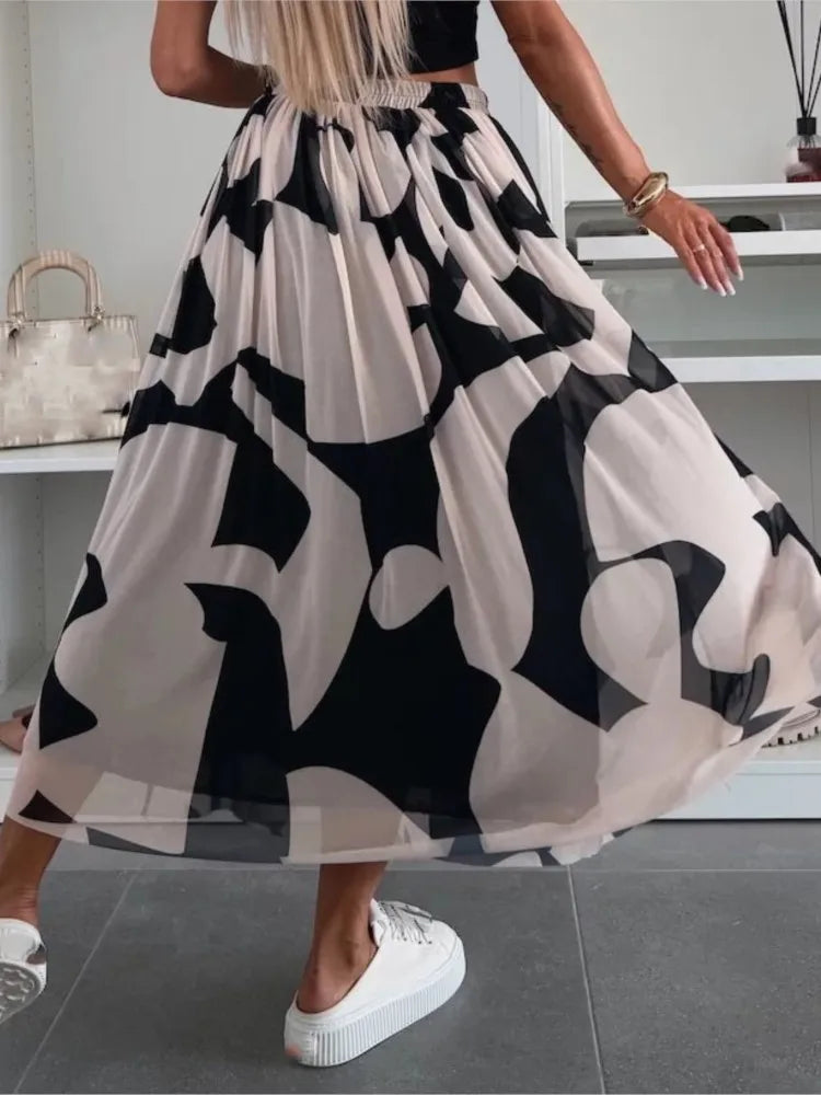 Falda Larga Estampada Suelta Casual Cintura Alta Verano