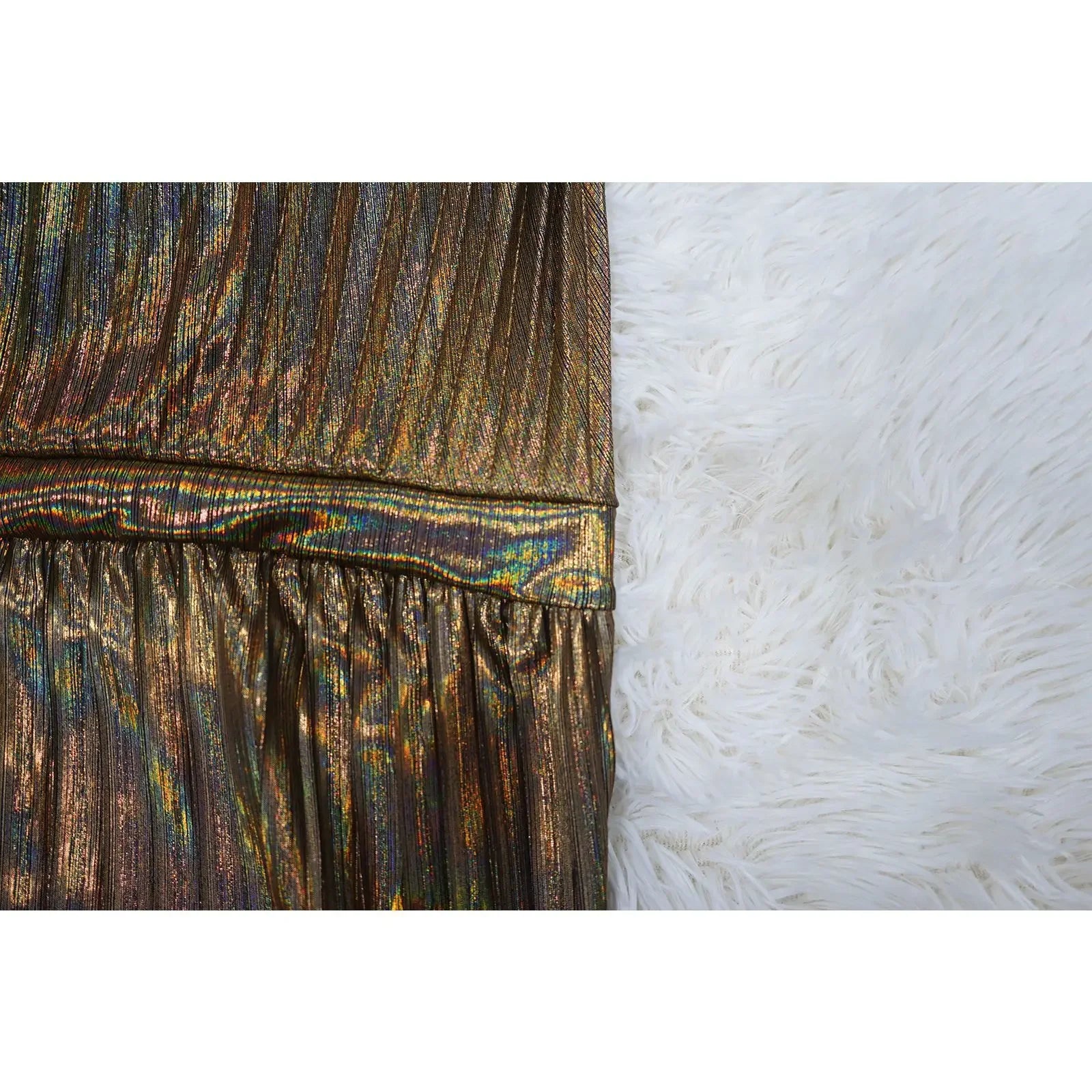 Vestido Largo Plisado Metálico Un Hombro Sin Mangas Brillante