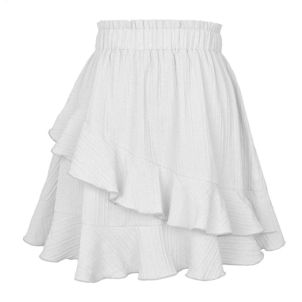 Minifalda Volantes Tiro Alto Irregular Color Sólido Mujer