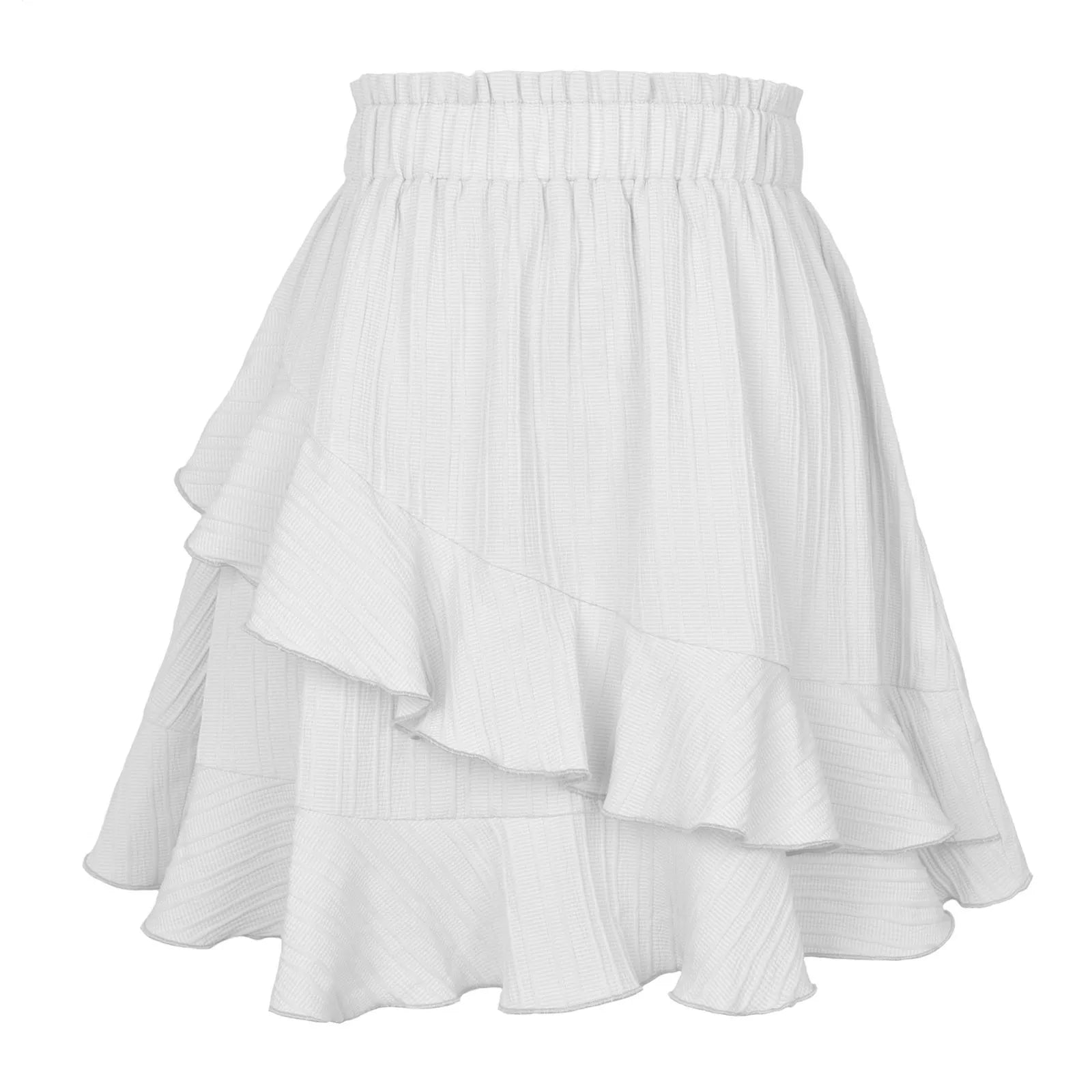 Minifalda Volantes Tiro Alto Irregular Color Sólido Mujer