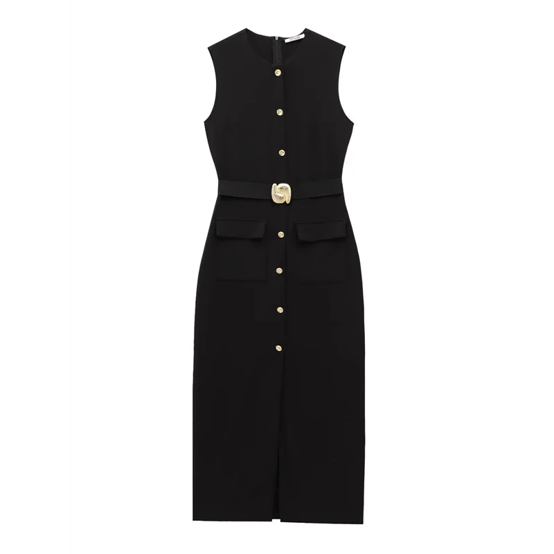 Work Dress - Sleeveless Button Down Belt 2025