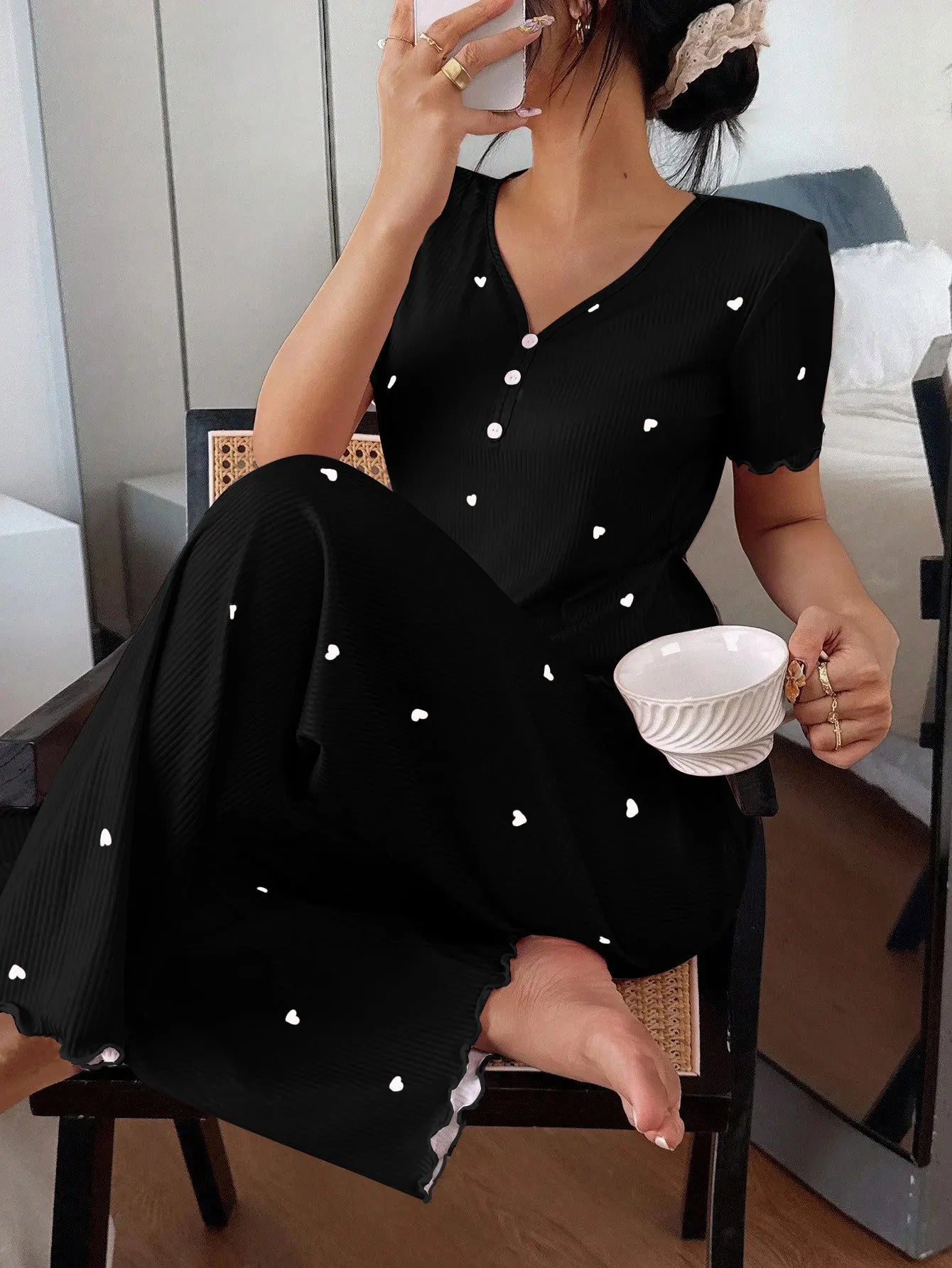 Pijama Mujer Elegante Dos Piezas Estampado Floral