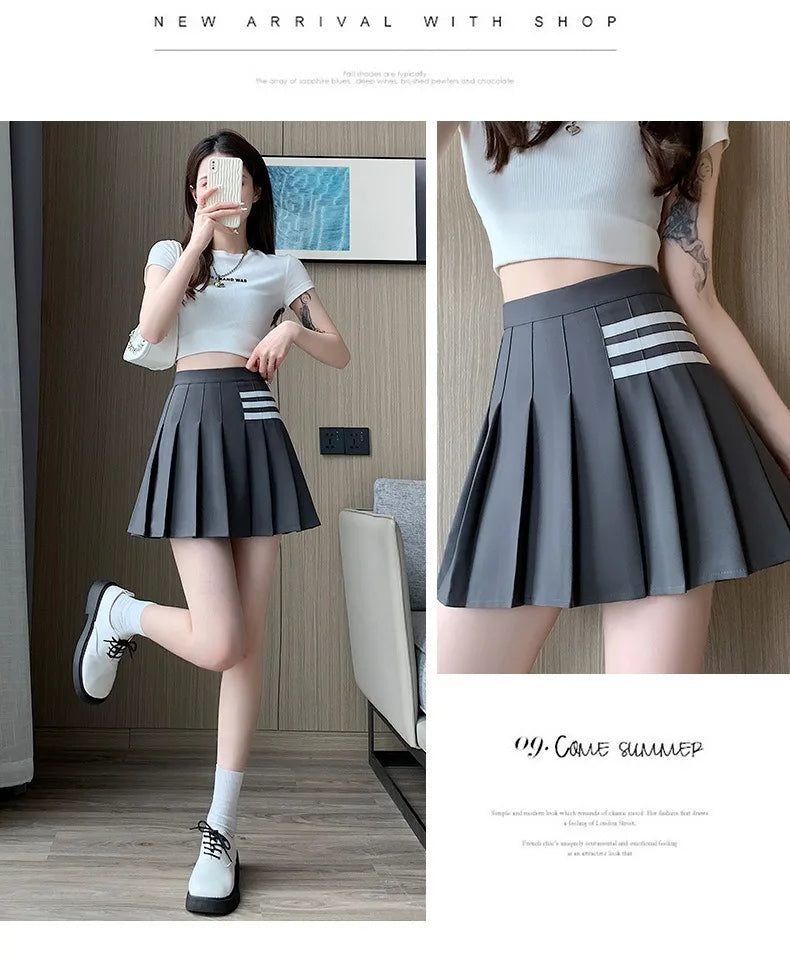 Women's Skirt With Shorts Summer Black Pleated Skirt For Girls Brown A Line High Waist Y2k Mini saias Spring Korea Style Clothes