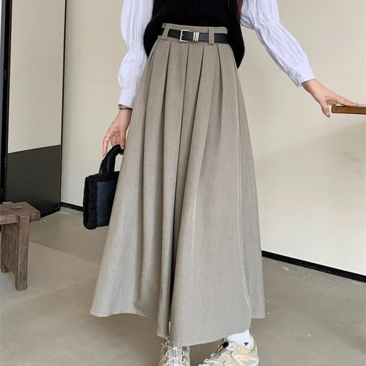 Pleated Long Skirt - High Waist Umbrella Multicolor