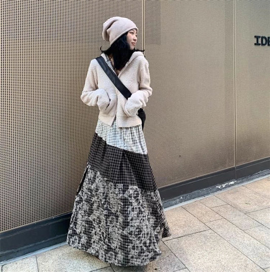 Pleated Midi Skirt - High Waist Solid Beige