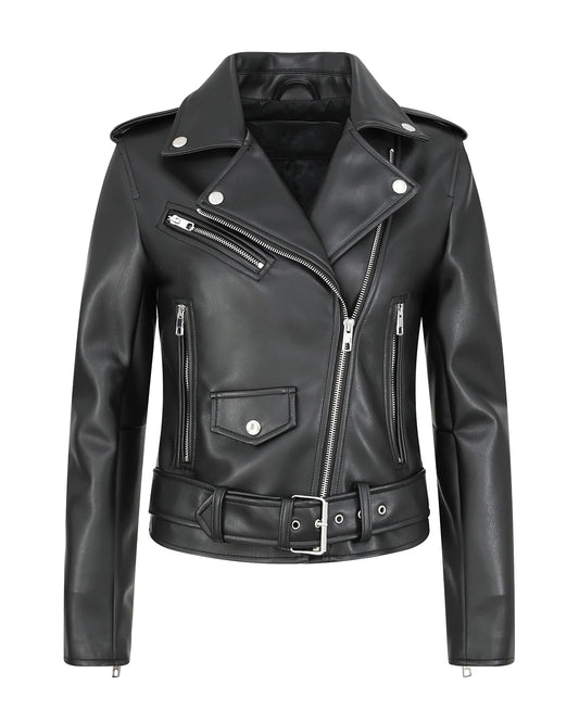 Chaqueta Cuero Moto Biker - Slim Fit Corta Primavera