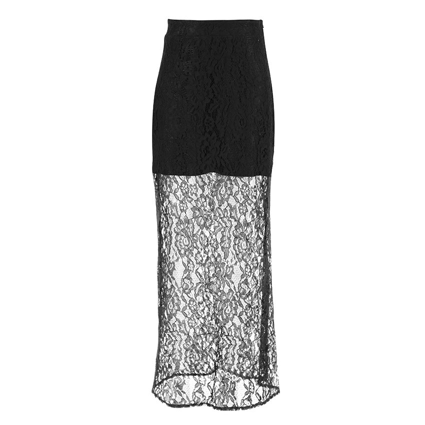 Falda Larga Negra Mujer Calado Elegante y Delicada