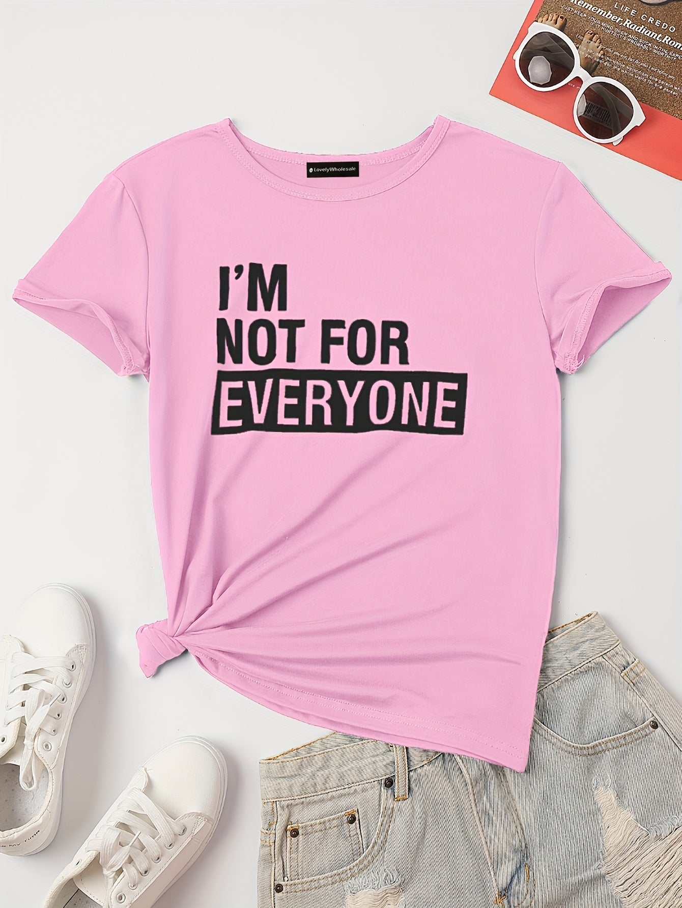 Polera Estampado Letras - Cuello Redondo Manga Corta Casual