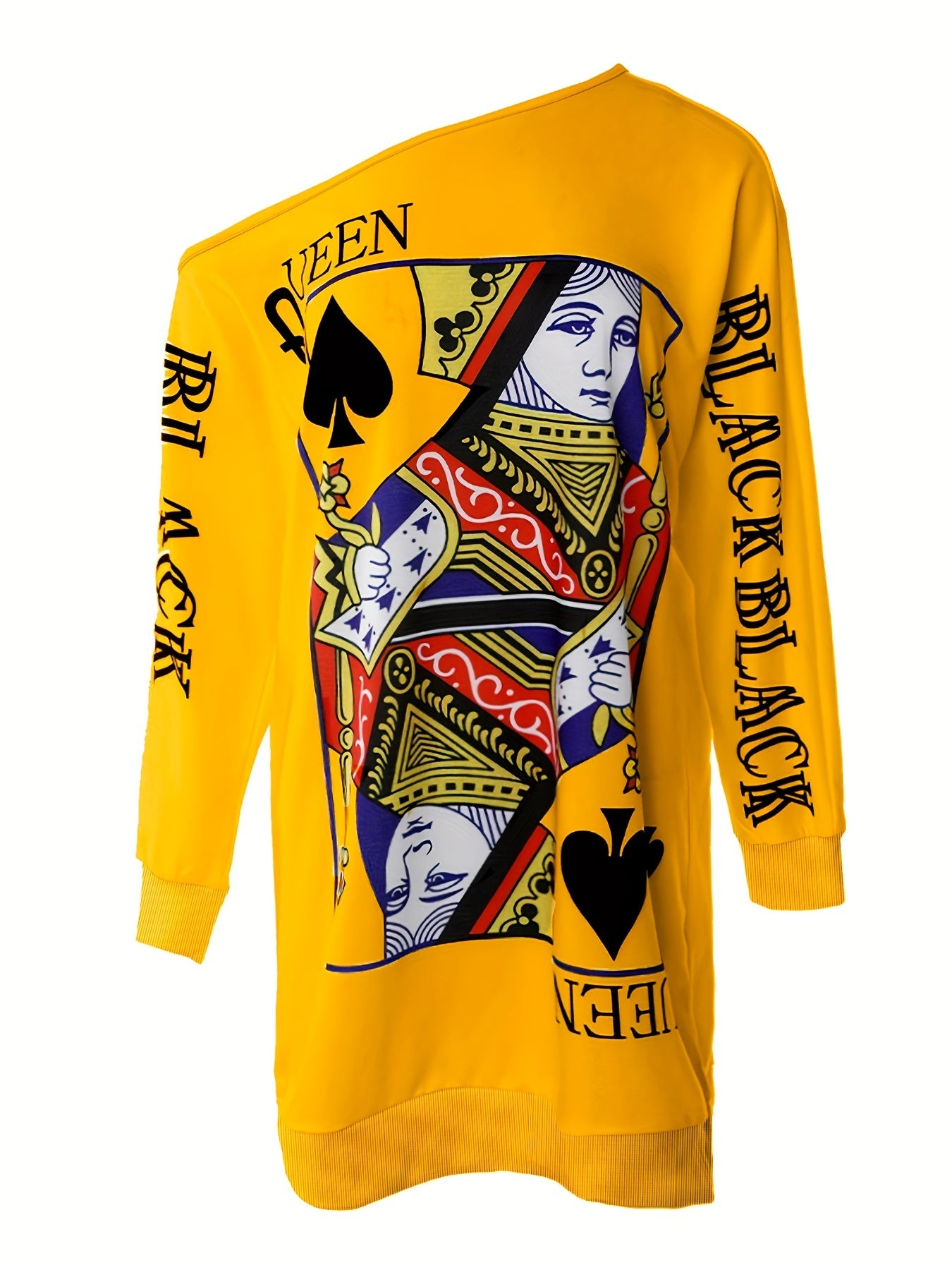 Vestido Estampado Póker Reina - Hombro Asimétrico Manga Larga