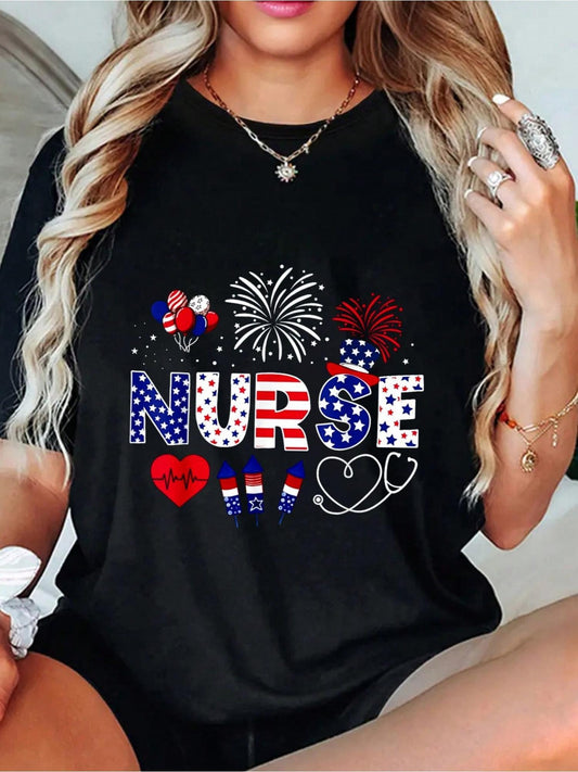 4th July Nurse T-Shirt - Round Neck