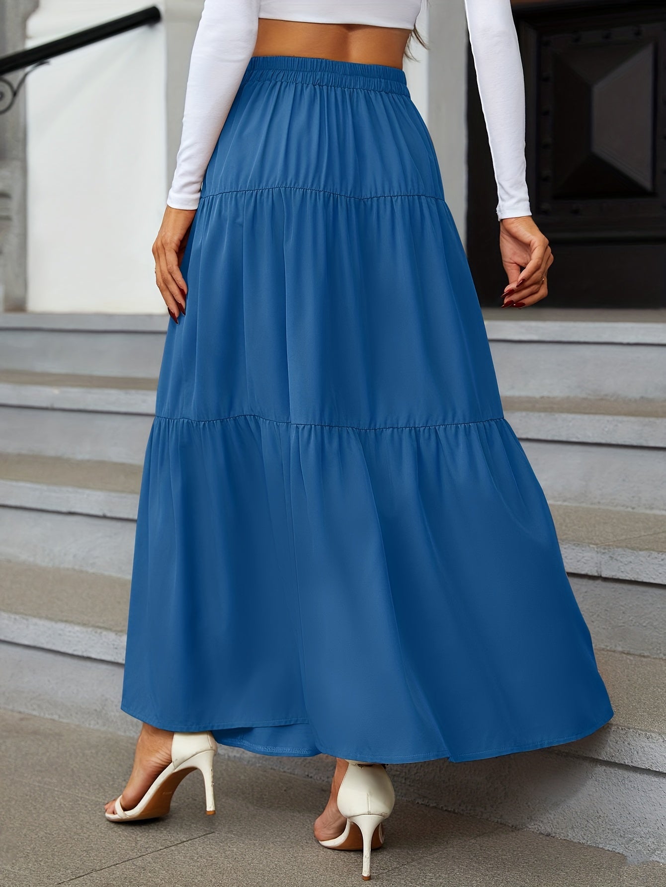 Tiered Maxi Skirt - High Waist Button Front