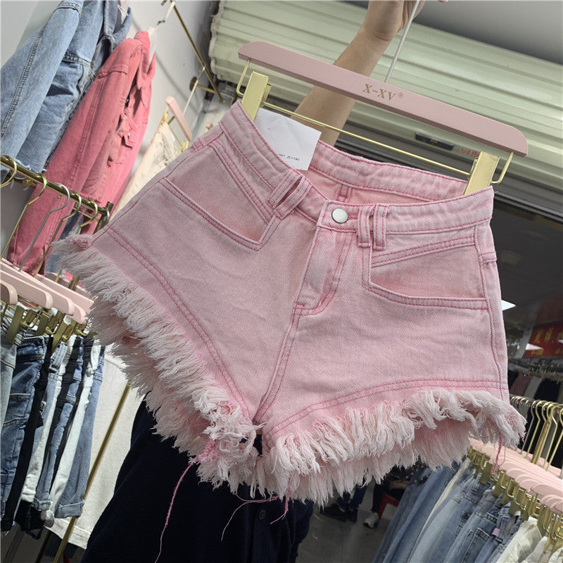 Jeans Short Mujer con Flecos Tiro Alto Pierna Ancha