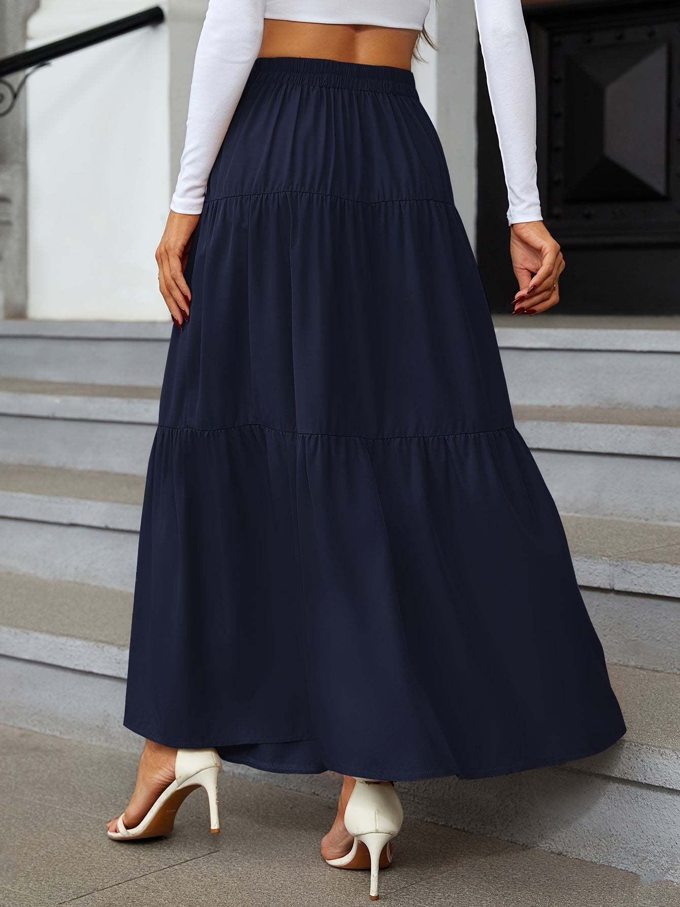 Tiered Maxi Skirt - High Waist Button Front
