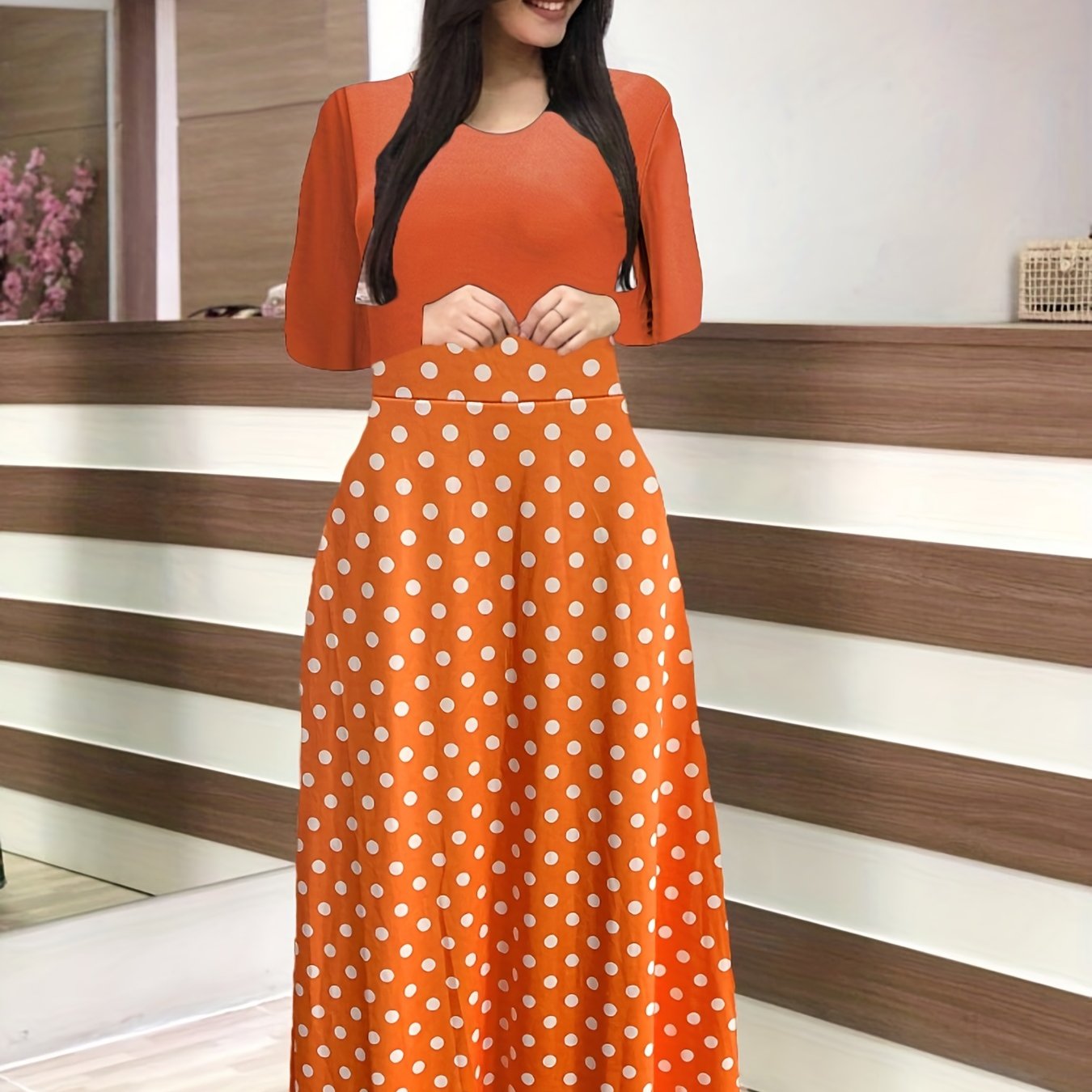 Vestido Maxi Diseño Variado Cintura Alta - Manga Larga Elegante