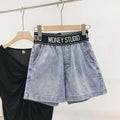 Short de Jeans Bordado Tiro Alto Pierna Ancha Mujer