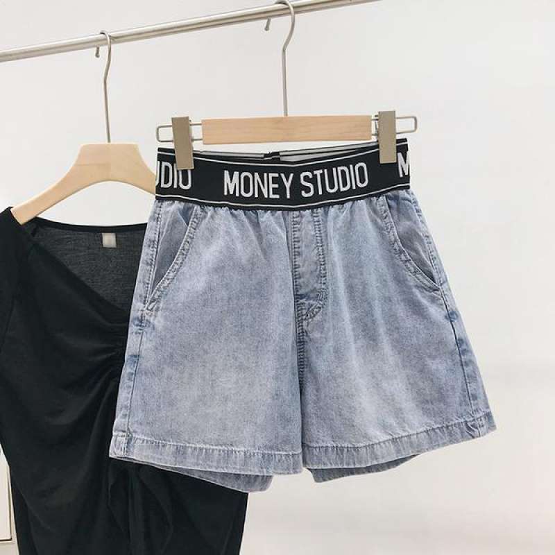 Short de Jeans Bordado Tiro Alto Pierna Ancha Mujer
