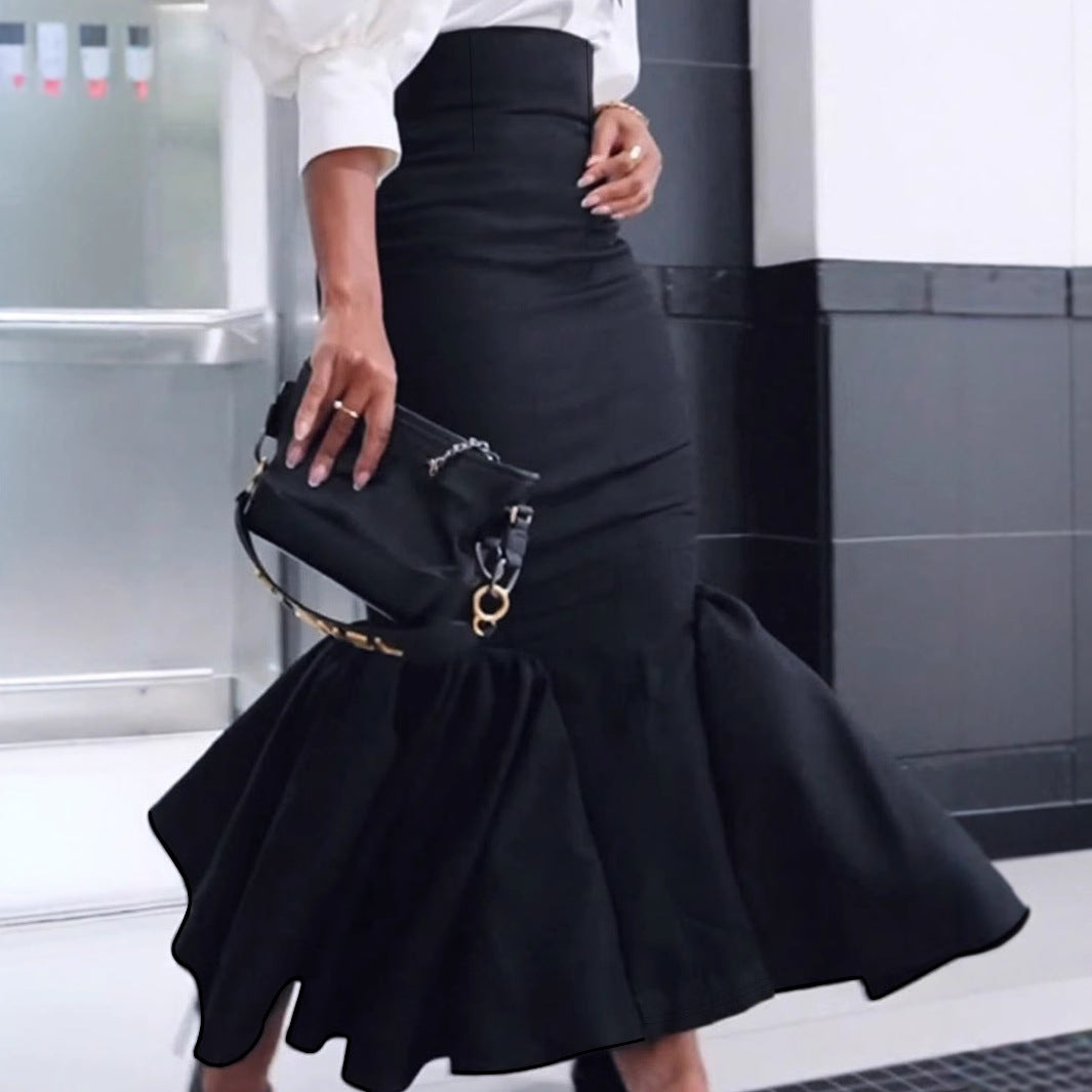 Falda Larga Sirena Negra Elegante Mujer