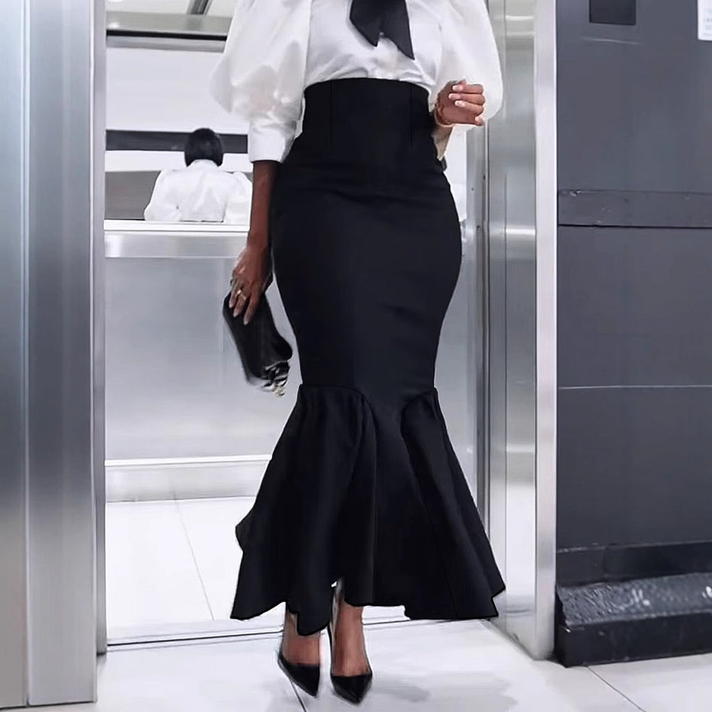 Falda Larga Sirena Negra Elegante Mujer