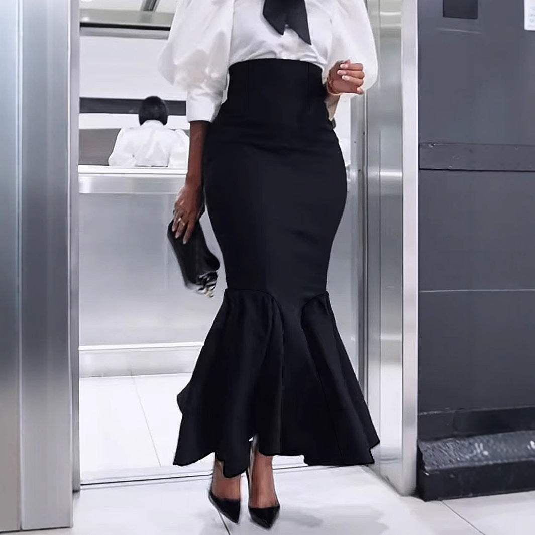 Falda Larga Sirena Negra Elegante Mujer