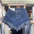 Jeans Short Mujer con Flecos Tiro Alto Pierna Ancha