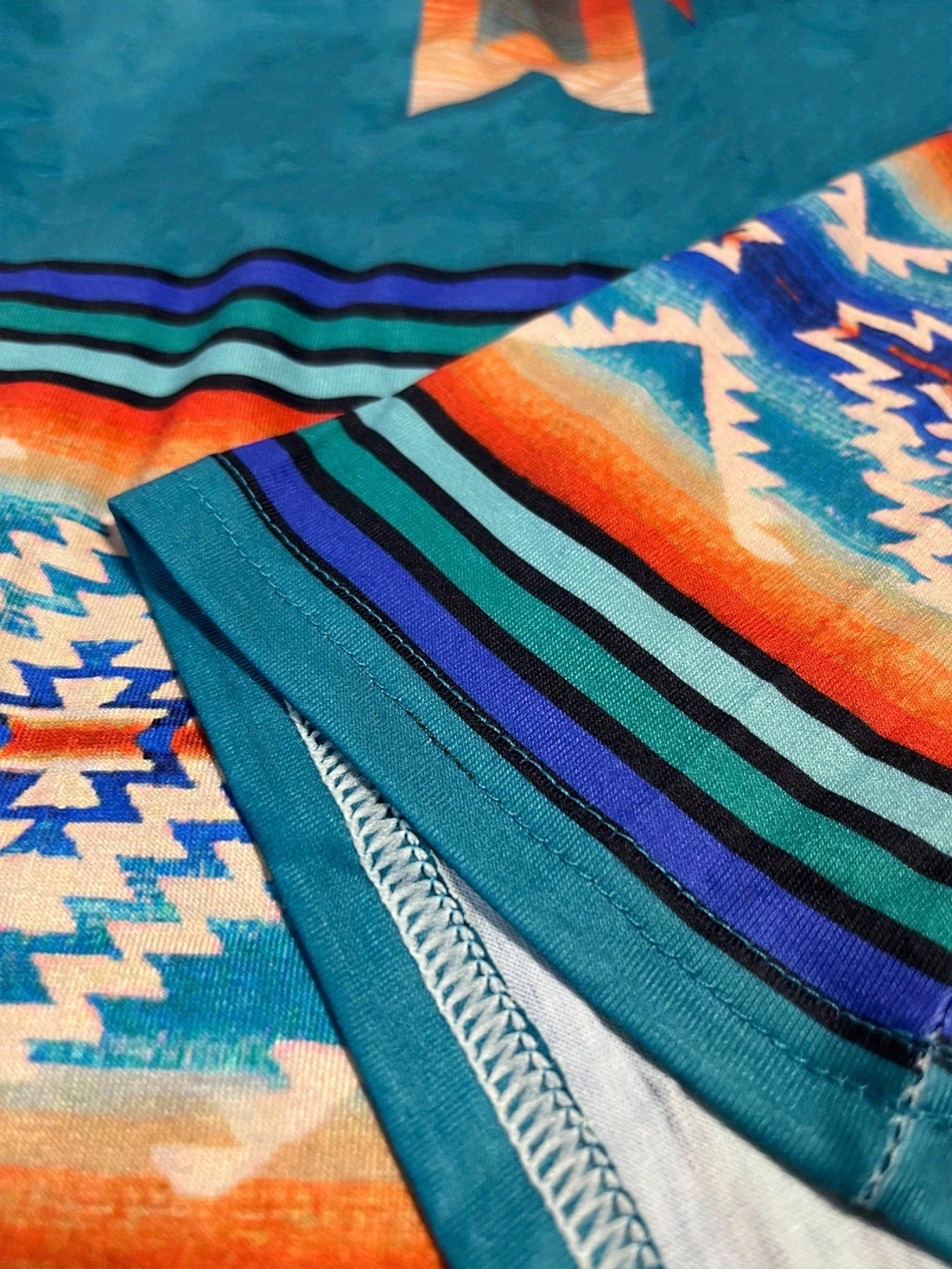 Vestido Midi Estampado Azteca - Manga Larga Abertura Suelto